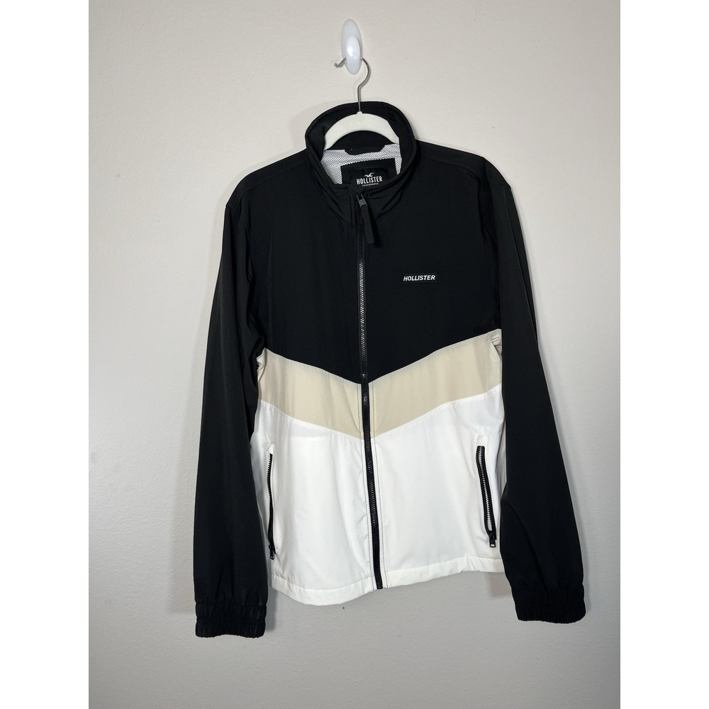 Hollister Windbreaker Jacket Men XLarge Black and White Beige Epic Flex
